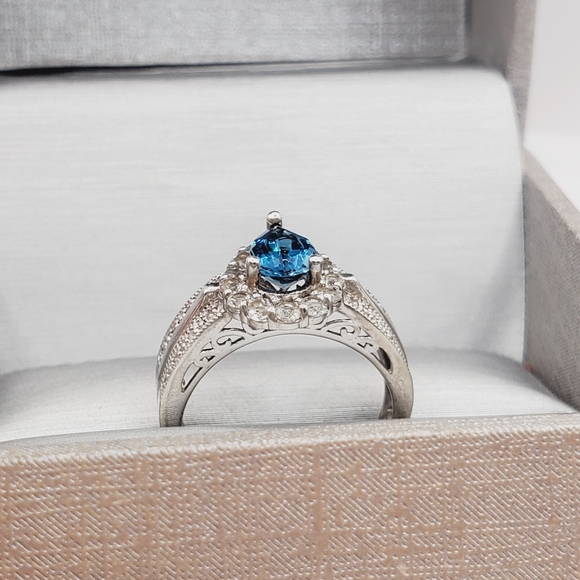 Genuine Pear London Blue & White Topaz 925 Sterling Silver Halo Ring - Picture 2 of 8